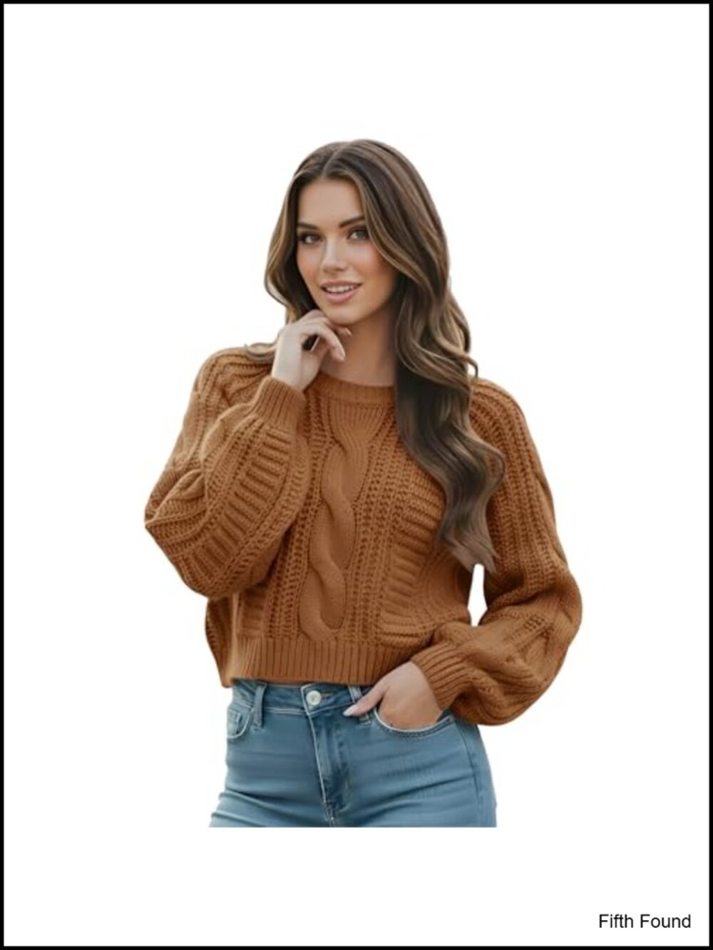 Cropped Cable Knit Sweater Premium Acrylic Long Sleeve Pullover